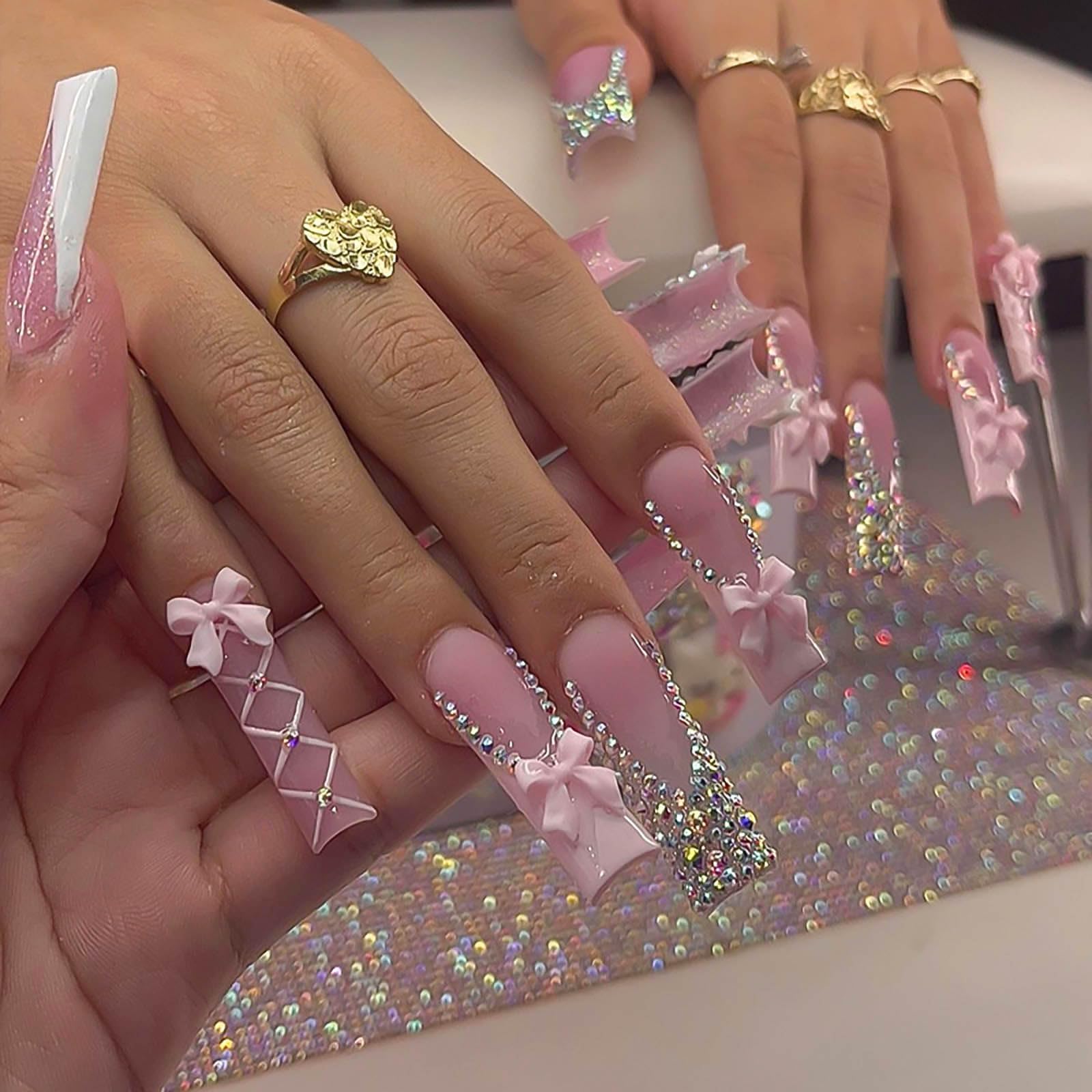 RUOKEXIN long square press-on nails in pink French tip for fast at-home manicure