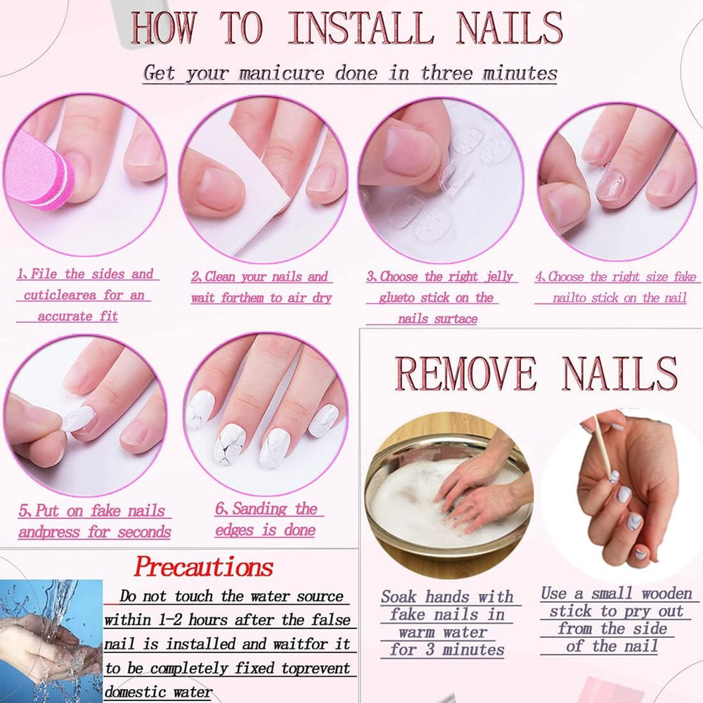 RUOKEXIN glossy acrylic finish enhances the natural look of press-on nails.
