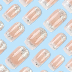 RUOKEXIN Silver glitter design nails add sparkle for parties.