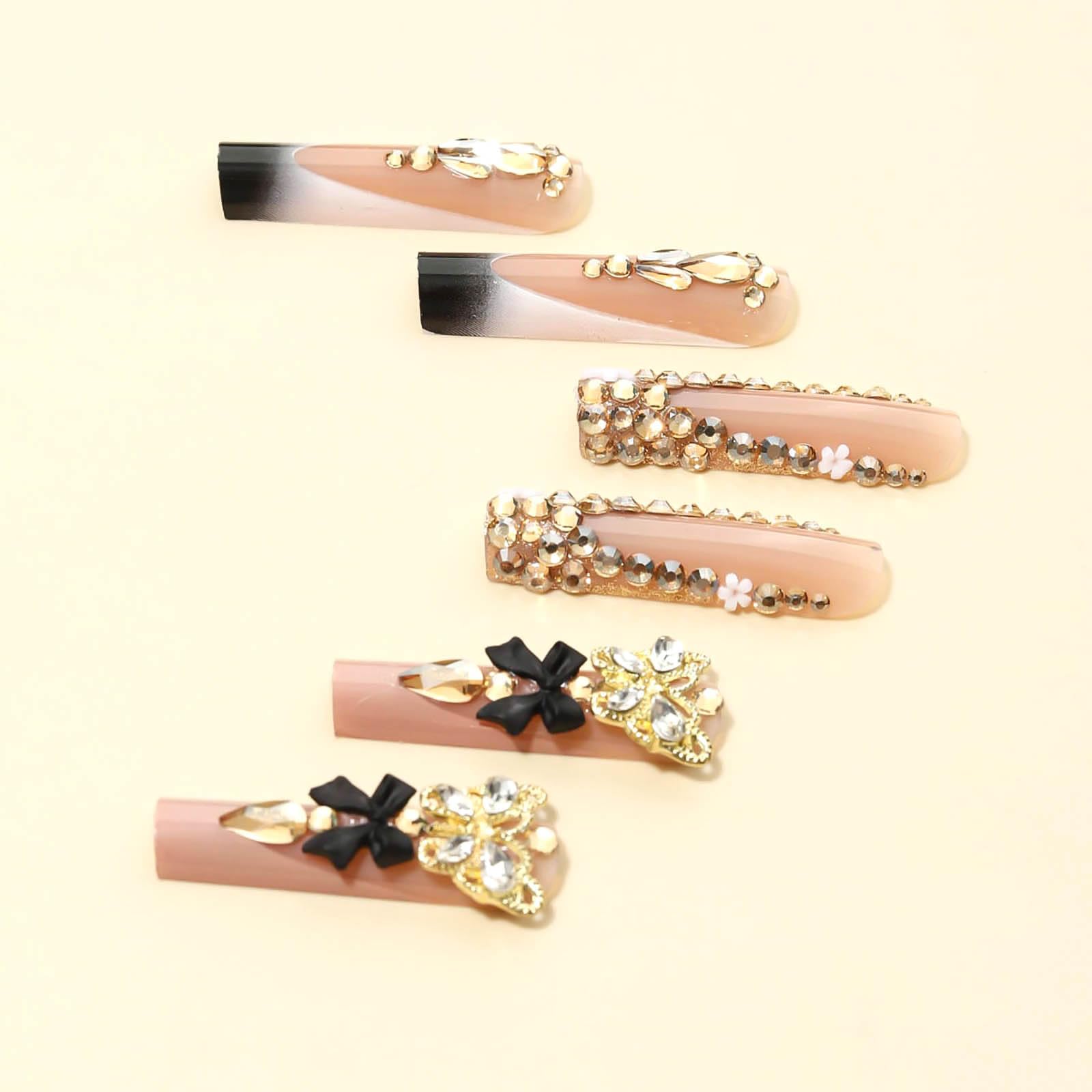 RUOKEXIN square fake nails with glitter glue for quick salon style DIY mani