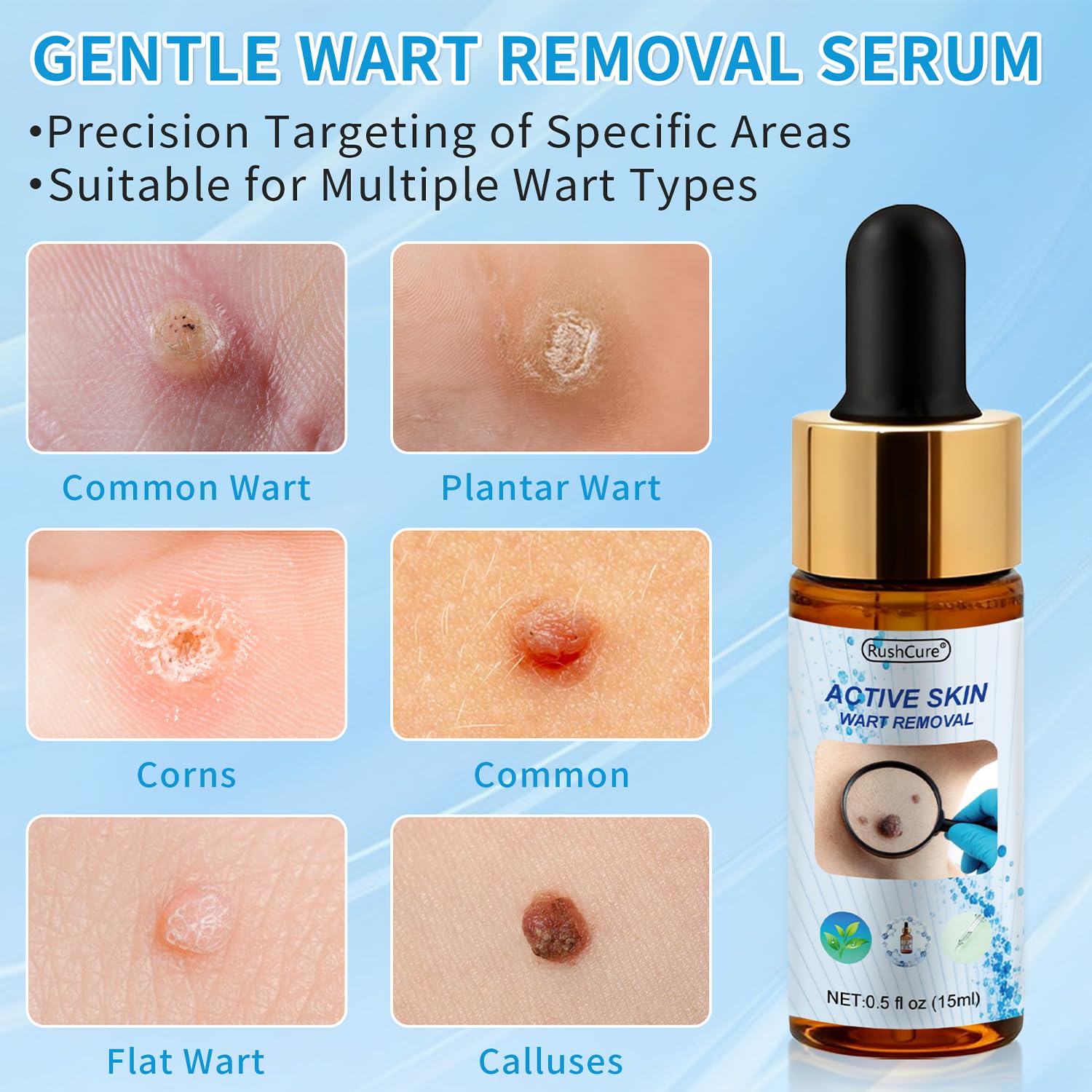 RushCure wart removal serum applied to a spot for accurate treatment
