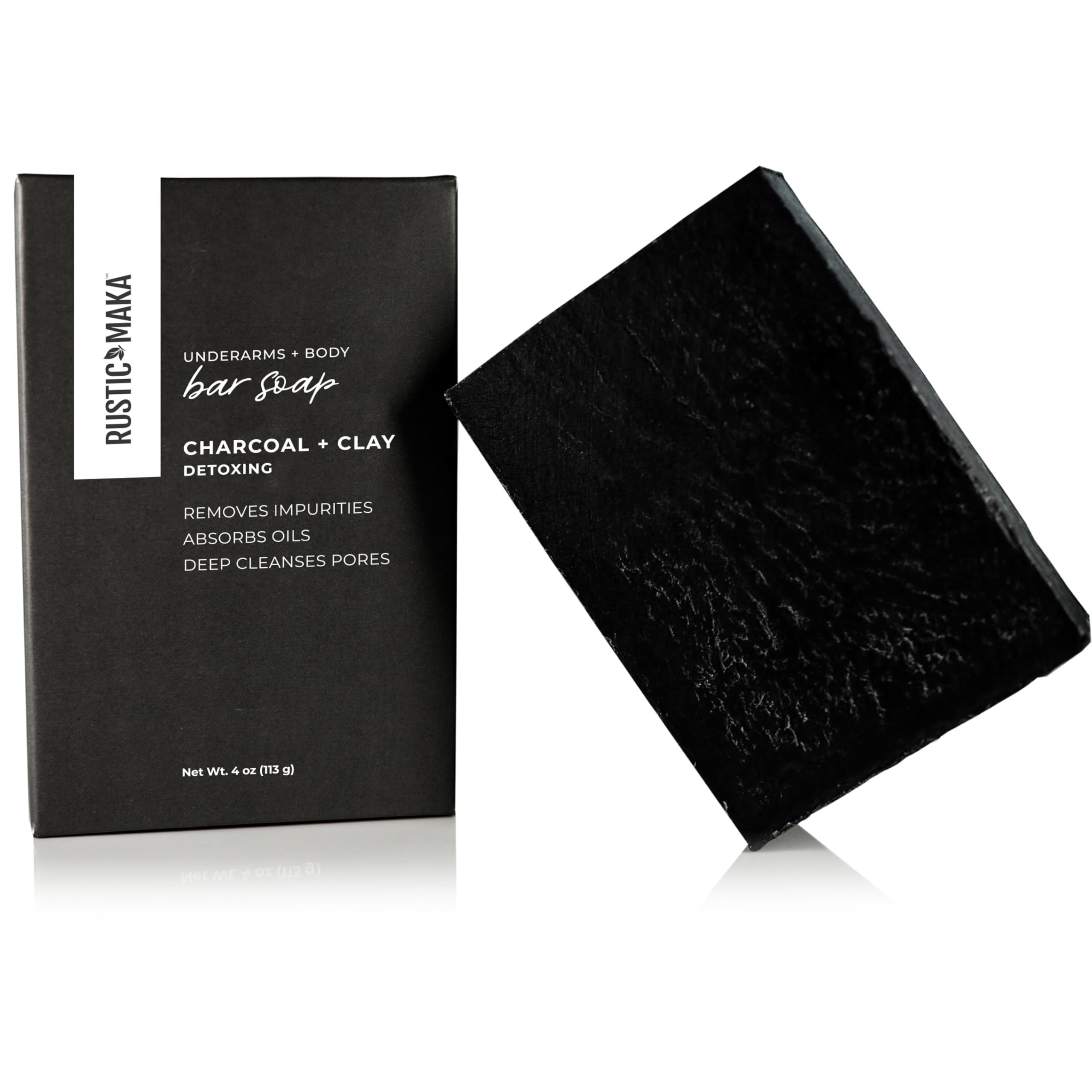Rustic Maka charcoal clay soap close-up highlighting pore cleansing potential