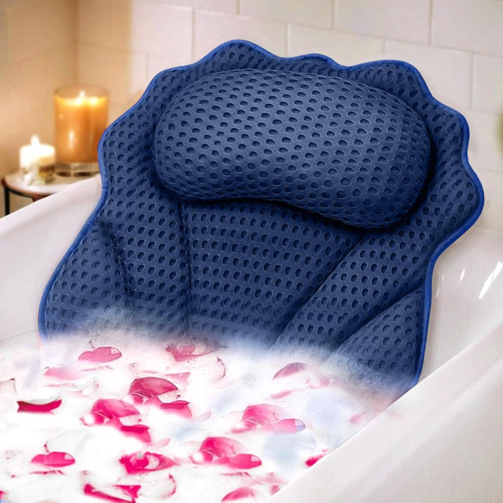 RUVINCE bath pillow with 4D mesh for breathable comfort during long soaks.
