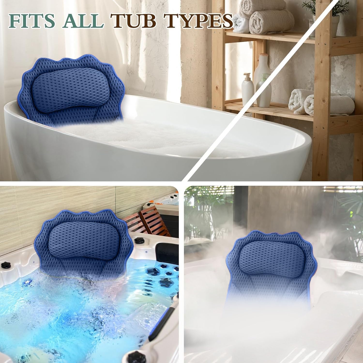 RUVINCE bath pillow hangs on a rack to dry, keeping the bathroom fresh.