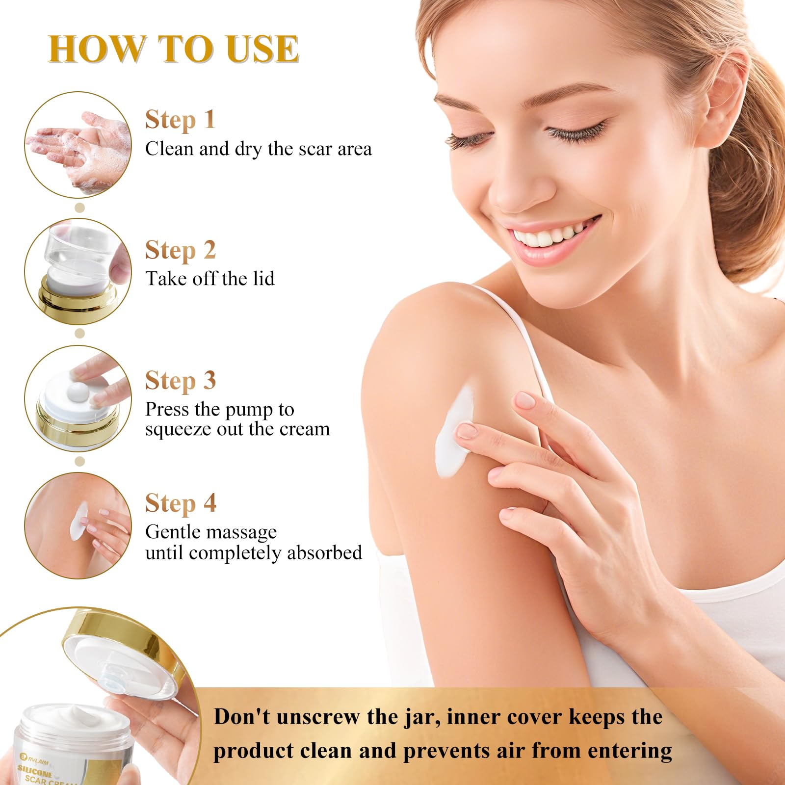 Rvlaim silicone gel absorption highlights breathable, non-greasy formula.