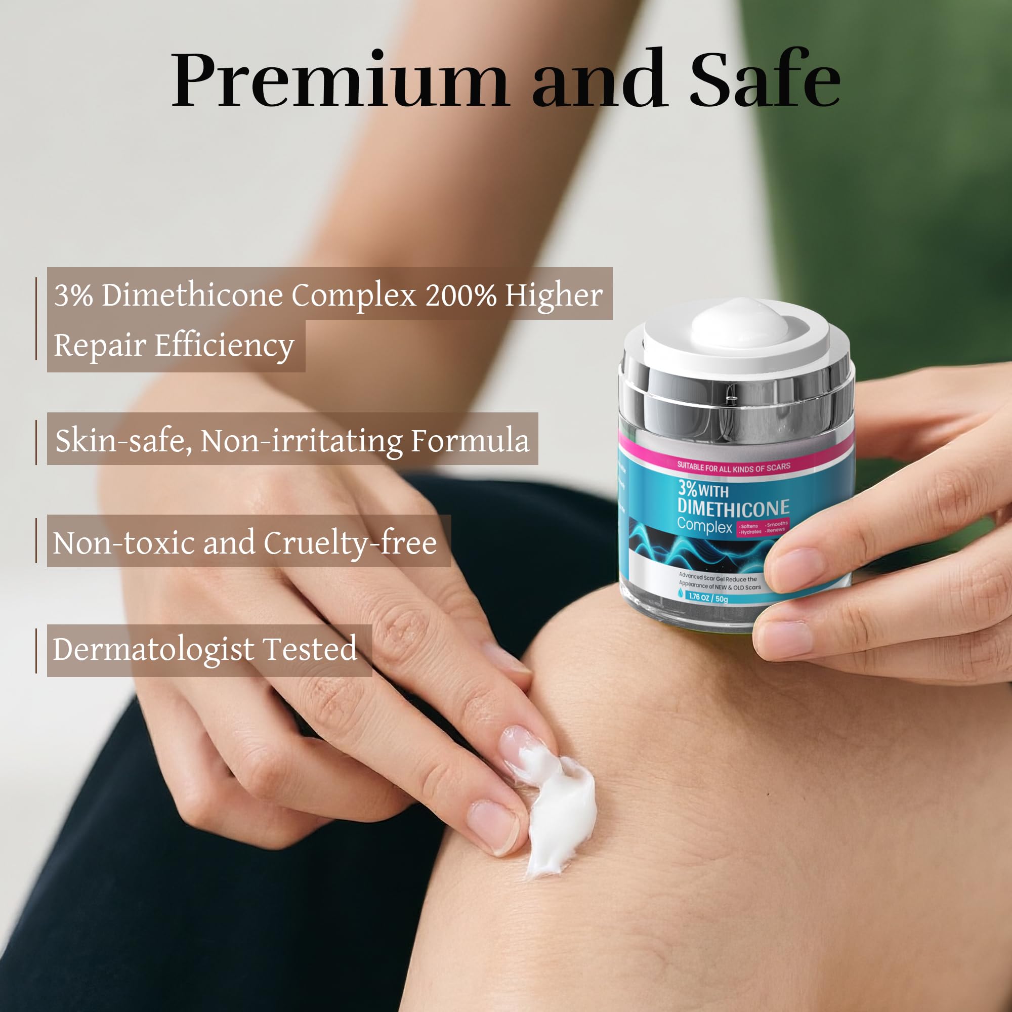 RWT Silicone Scar Cream helps with burns and stretch marks over time.