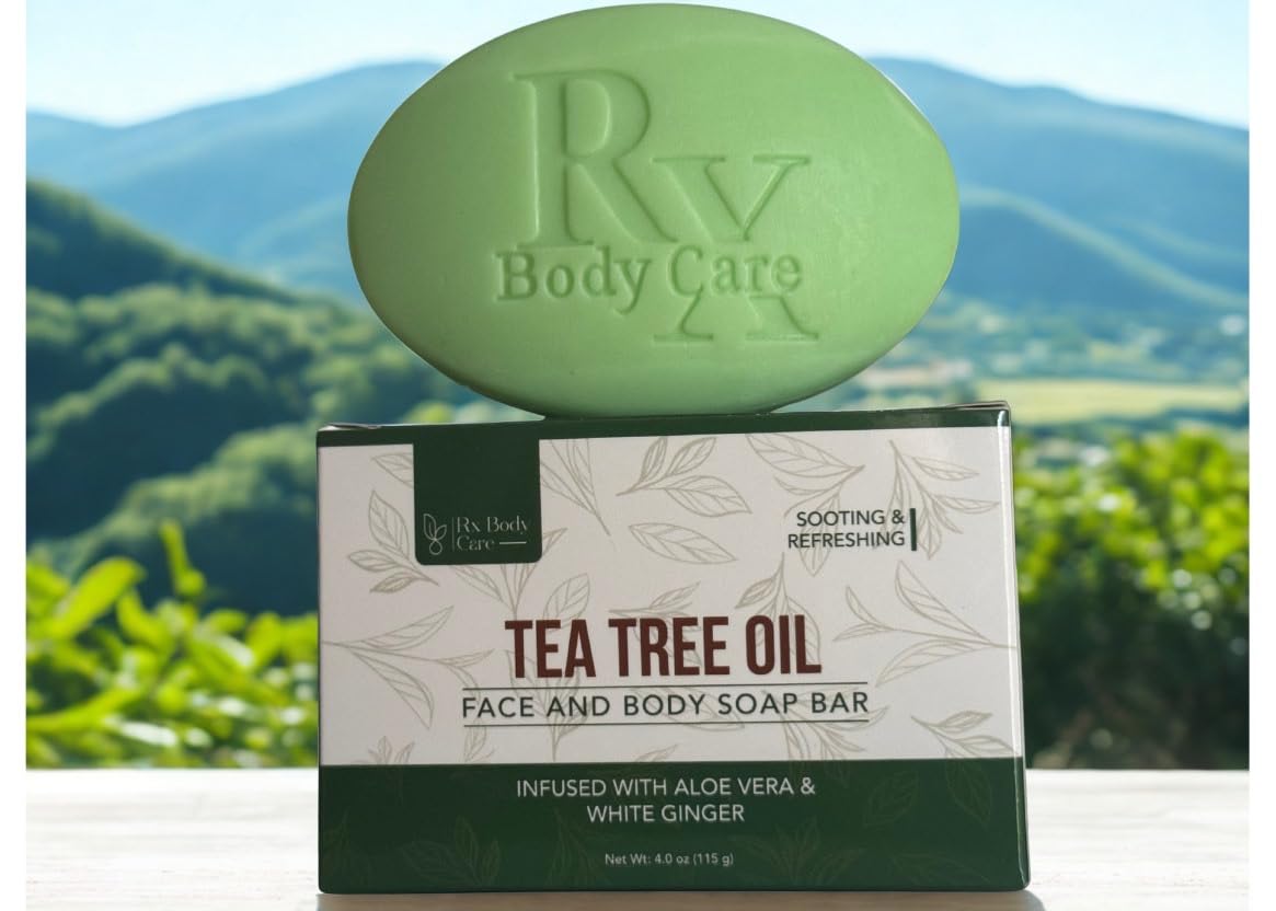 RX Body Care Tea Tree Bar travel-ready 4.0 oz for on-the-go cleansing.