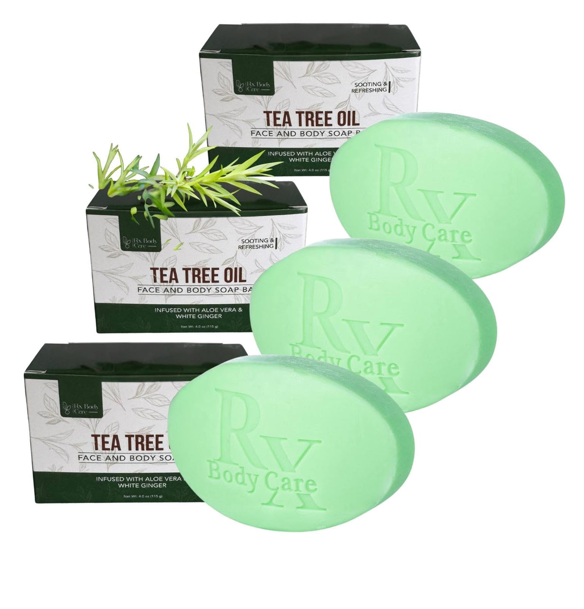 RX Body Care Tea Tree Oil Soap Bar for face and body with refreshing cleansing.