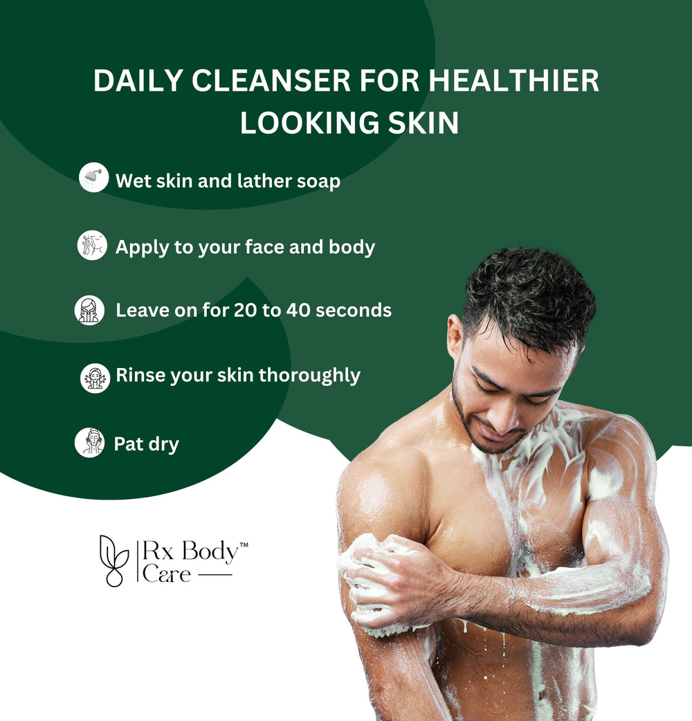 RX Body Care Tea Tree Oil Soap Bar multifunction cleanser for face, body, and feet.