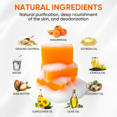 RYH Persimmon soap bar closeup texture reveals creamy lather and gentle cleansing.