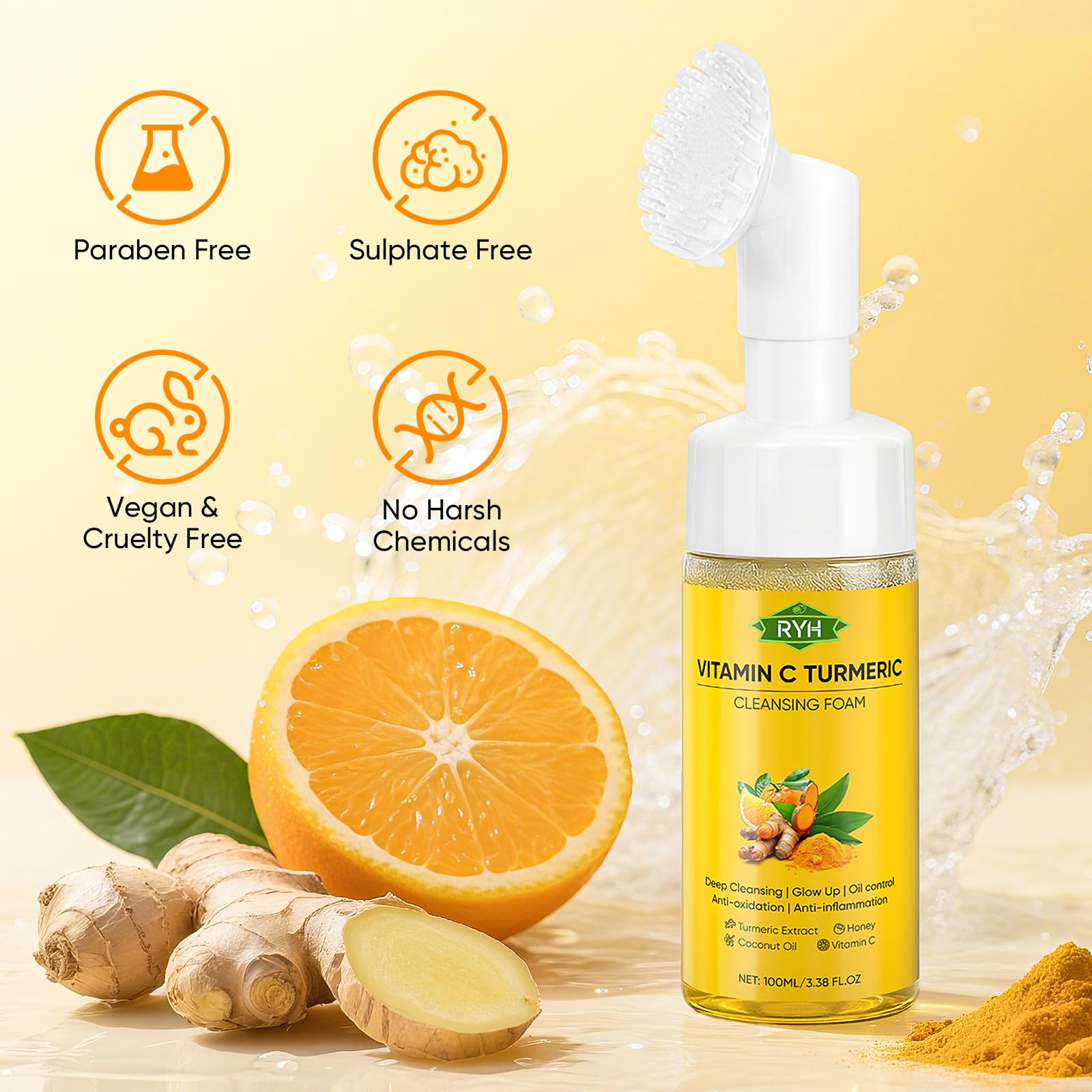 RYH two-piece turmeric face wash set in compact packaging for travel.