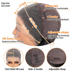 Rylice wig cap interior with adjustable straps and four combs for secure fit