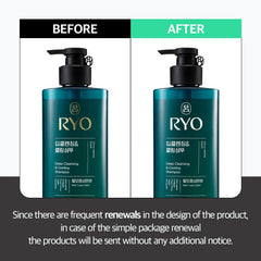Pour shot of Ryo shampoo emphasizing a cooling cleanse for daily scalp care