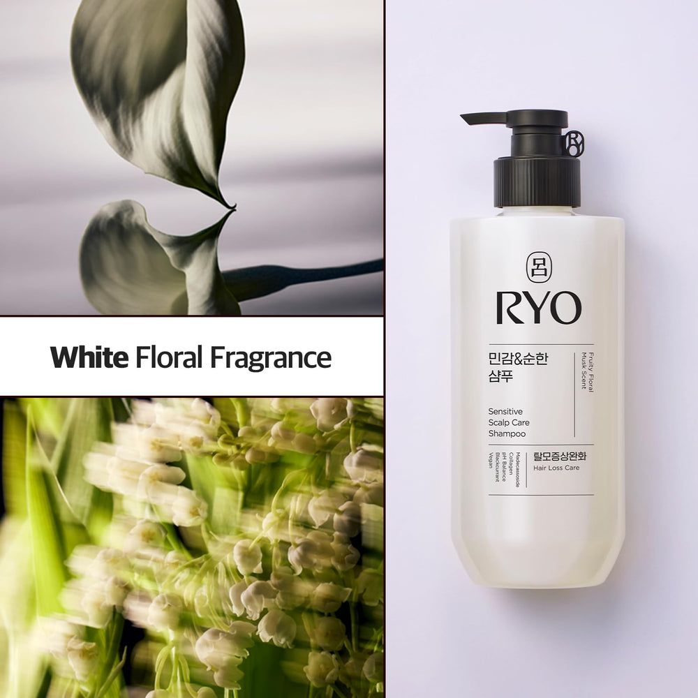 Ryo scalp-relief massage scene conveys soothing application during washing.