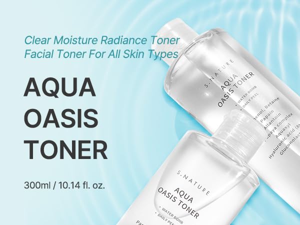 S.NATURE Aqua Oasis Toner label close-up emphasizes vegan soothing ingredients