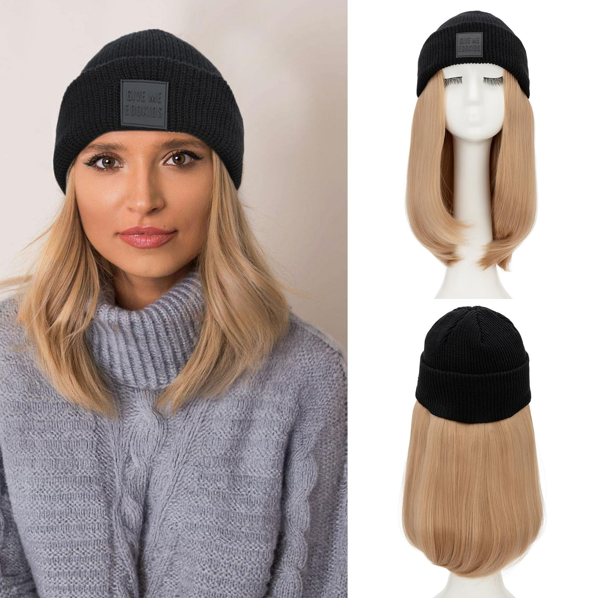 S-noilite beanie wig in ash blonde short straight hair for effortless winter style