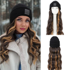 S-noilite Beanie Wig with 18-inch wavy hair for a cozy winter look