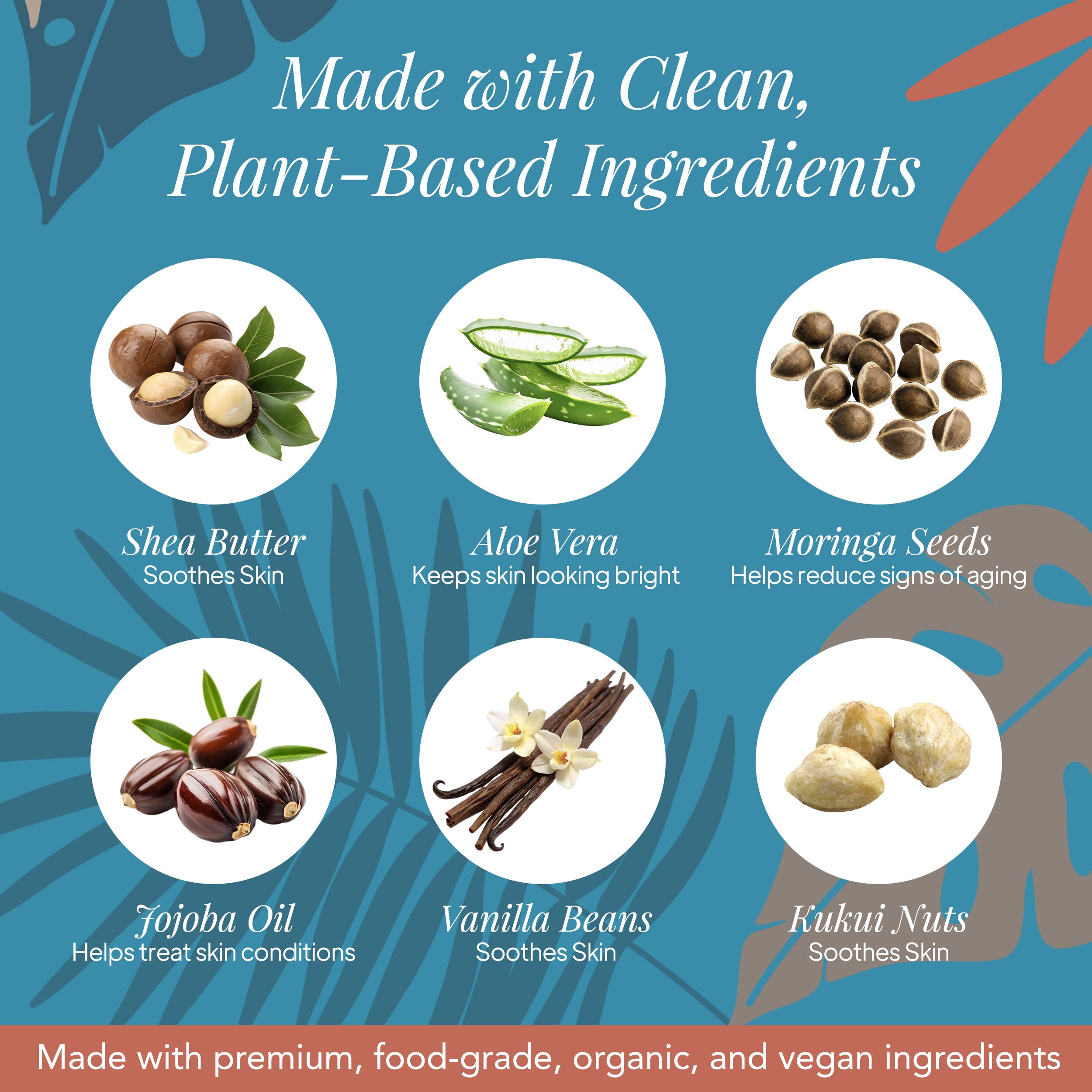Saavy Naturals shea butter ingredients close-up; nourishing blend supports dry skin comfort.