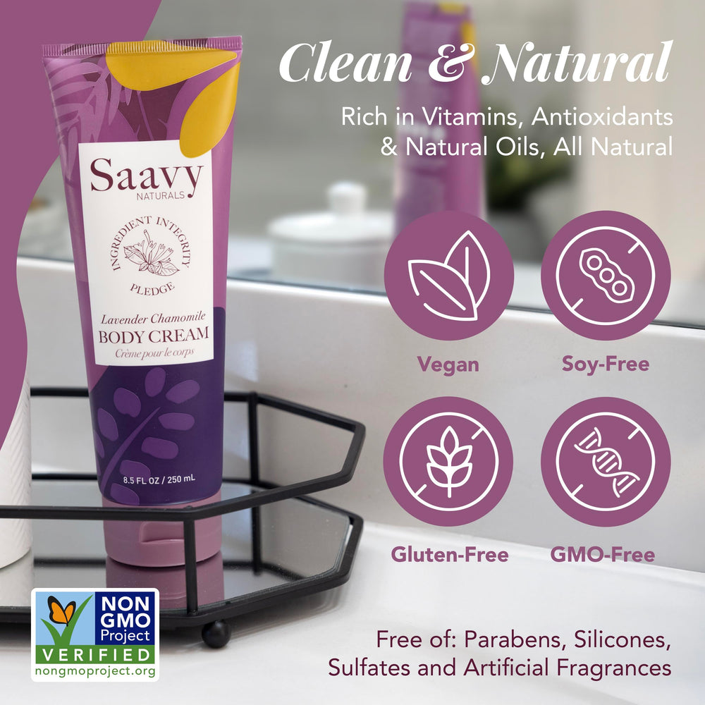 Lavender Chamomile scented Saavy Naturals tub for calming routine.