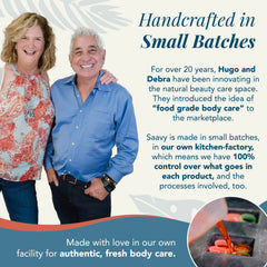 Saavy Naturals ingredients with shea butter and jojoba oil – nourishes skin.