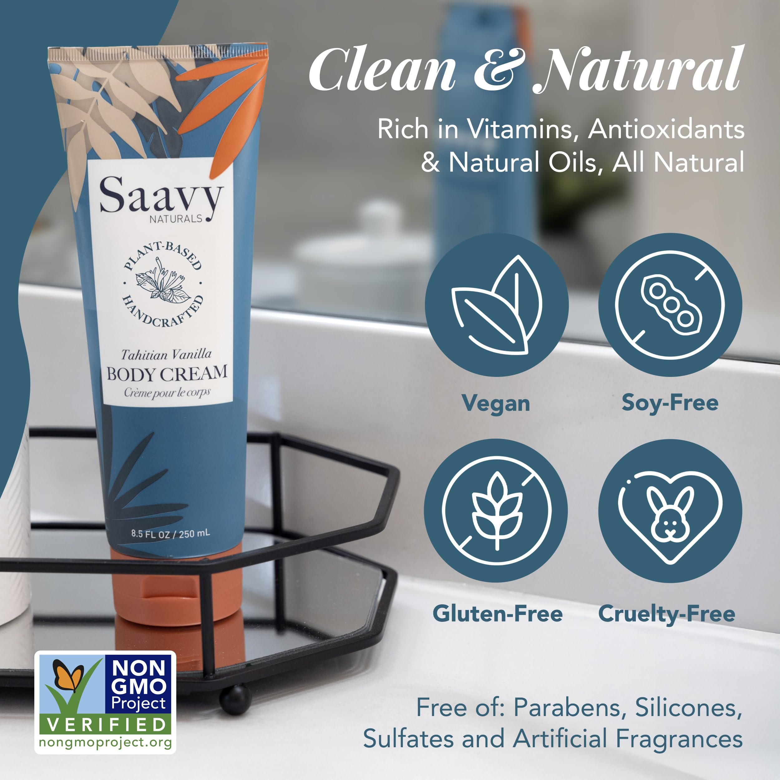 Saavy Naturals USA-made plant-based formula label on product packaging