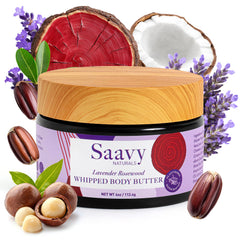 Saavy Naturals Whipped Body Butter Lavender Rosewood jar, rich moisture and silky finish