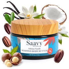 Saavy Naturals whipped body butter Tahitian Vanilla jar – deep hydration.