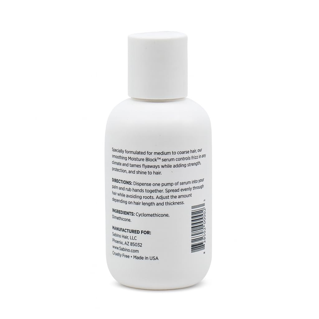 Sabino Moisture Block serum hair smoothing application shows even distribution for tame, hydrated hair.