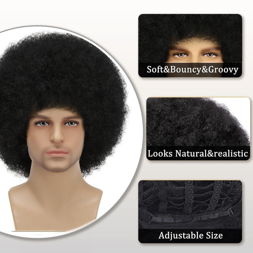 Sabosi Afro wig front view highlights fluffy curls and retro vibe.