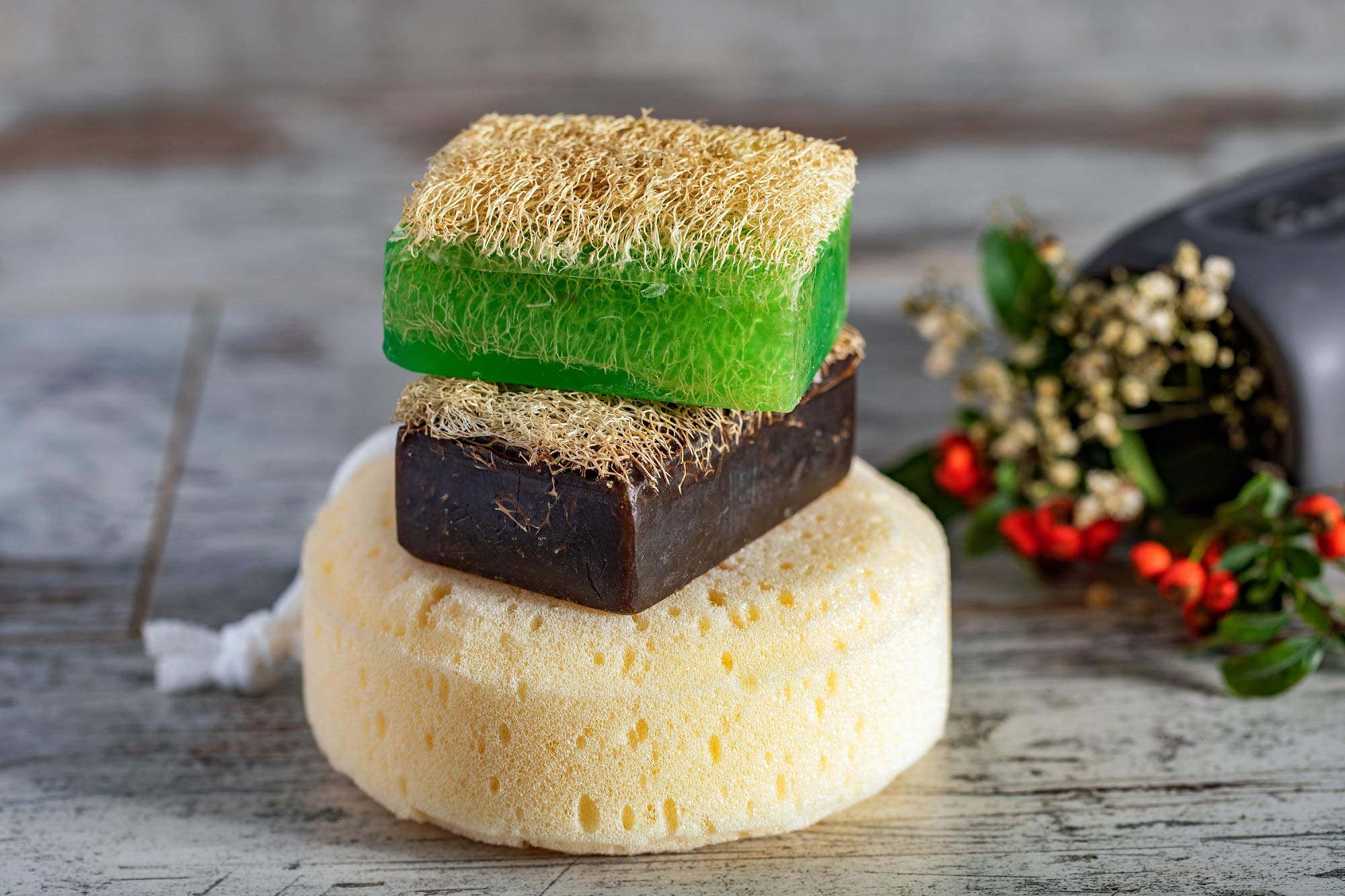 SABUN NATURALLY LAVISH Handmade Pine Tar loofah soap for body care.