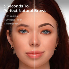 Close-up of brow cream texture blending into skin for natural brows.