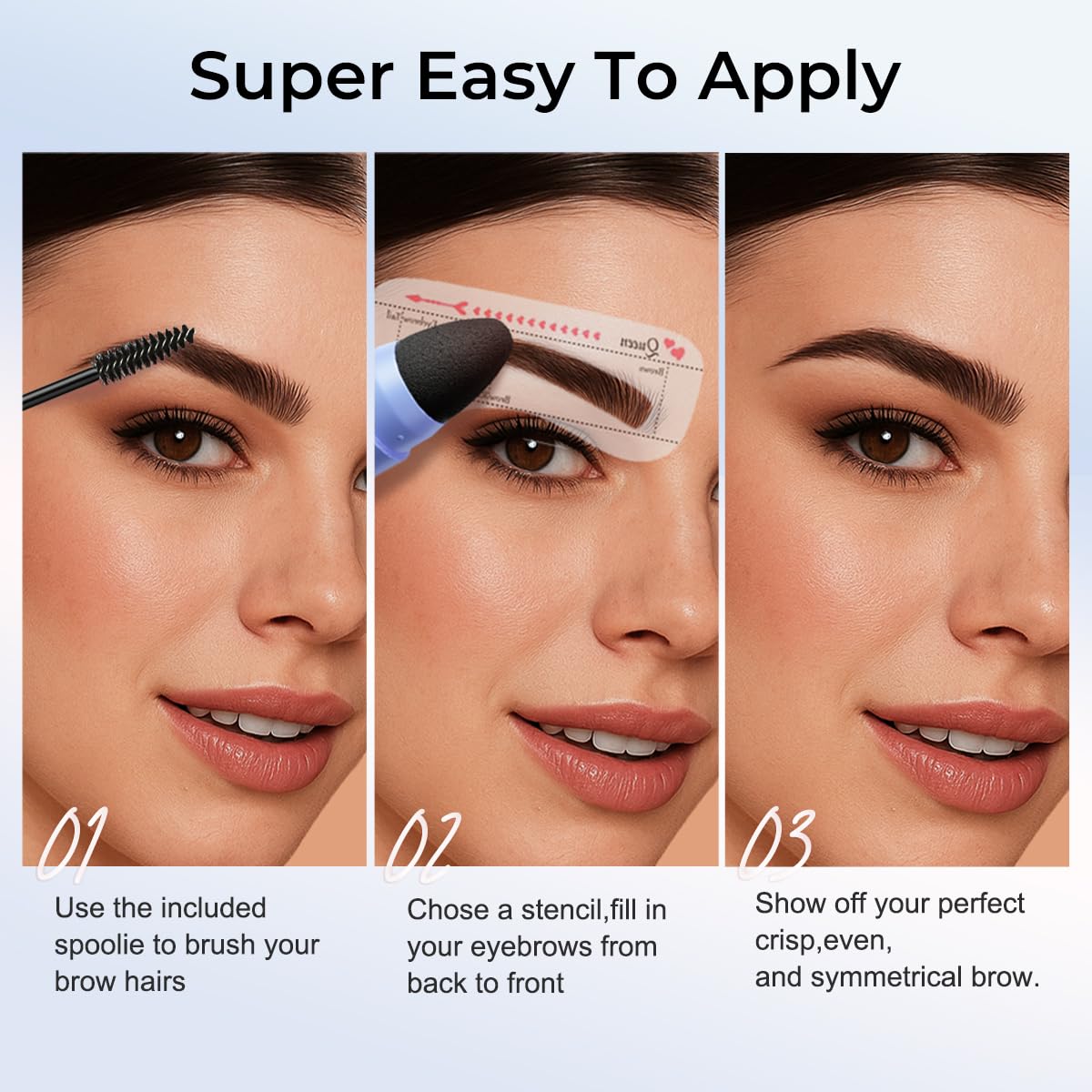 Diverse stencils help shape flattering arches.