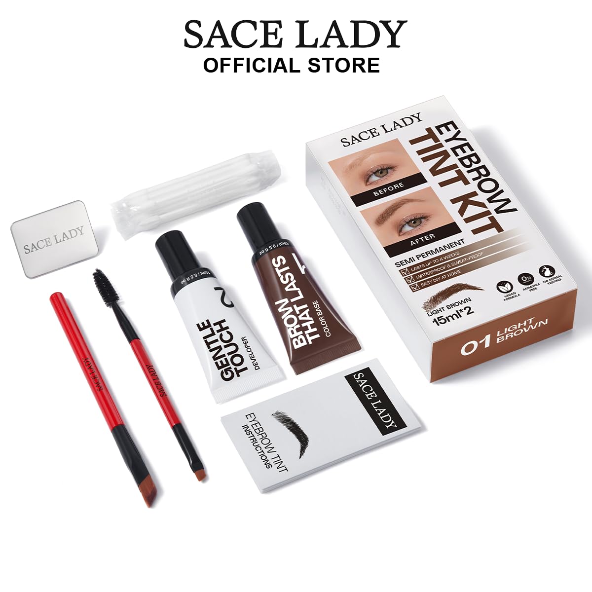 SACE LADY Eyebrow Color Kit instruction manual for DIY brow tint