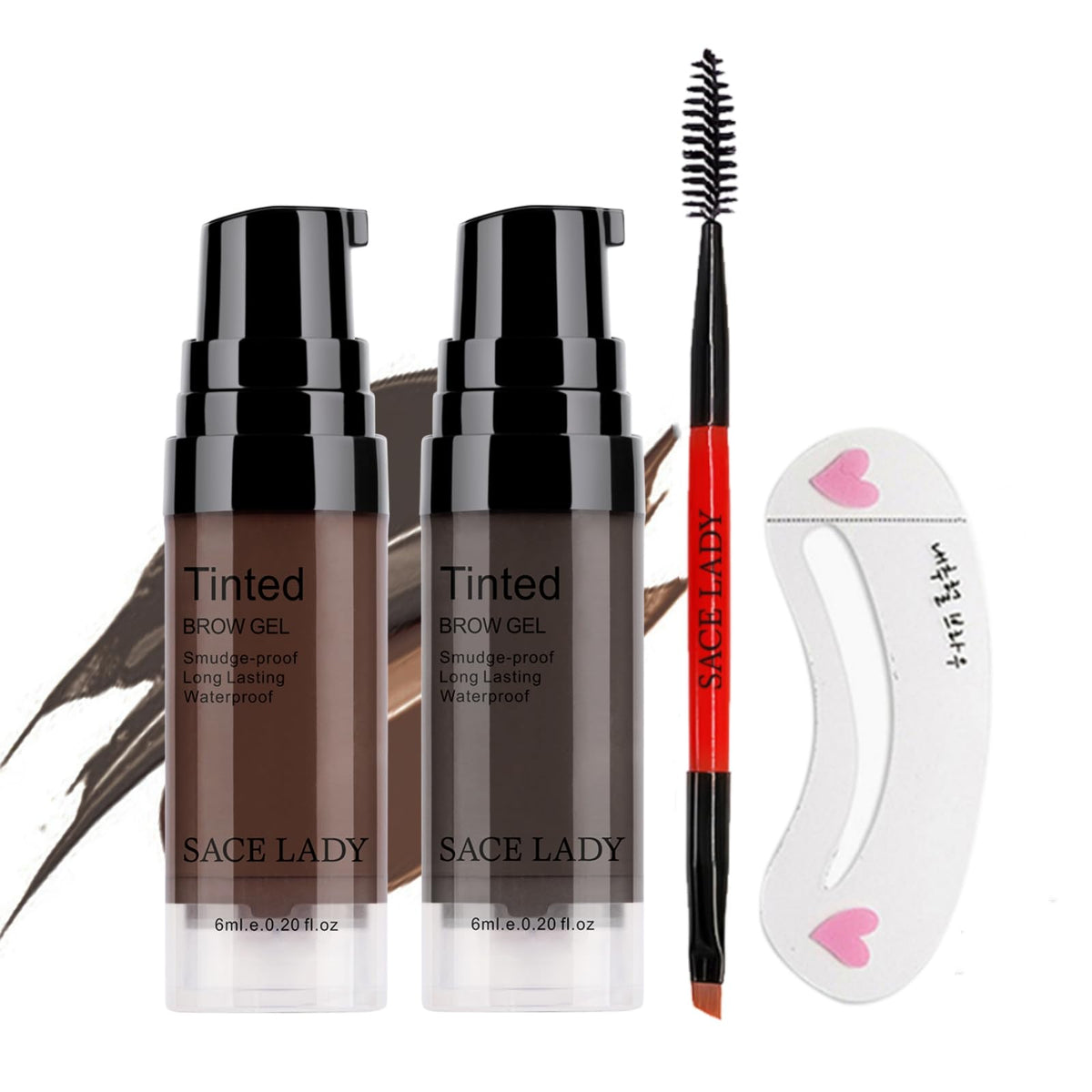 SACE LADY eyebrow gel set with two colors and brushes for defined brows all day