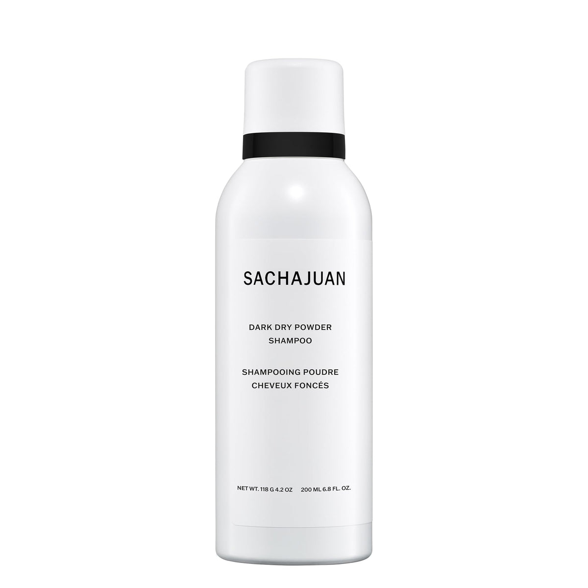 SACHAJUAN Dark Dry Powder Shampoo being sprayed on dry roots for quick refresh.