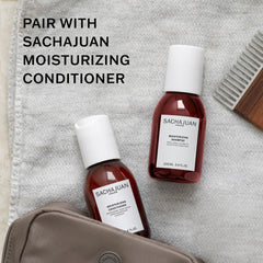 SACHAJUAN Moisturizing Shampoo ocean silk technology close-up in bottle.