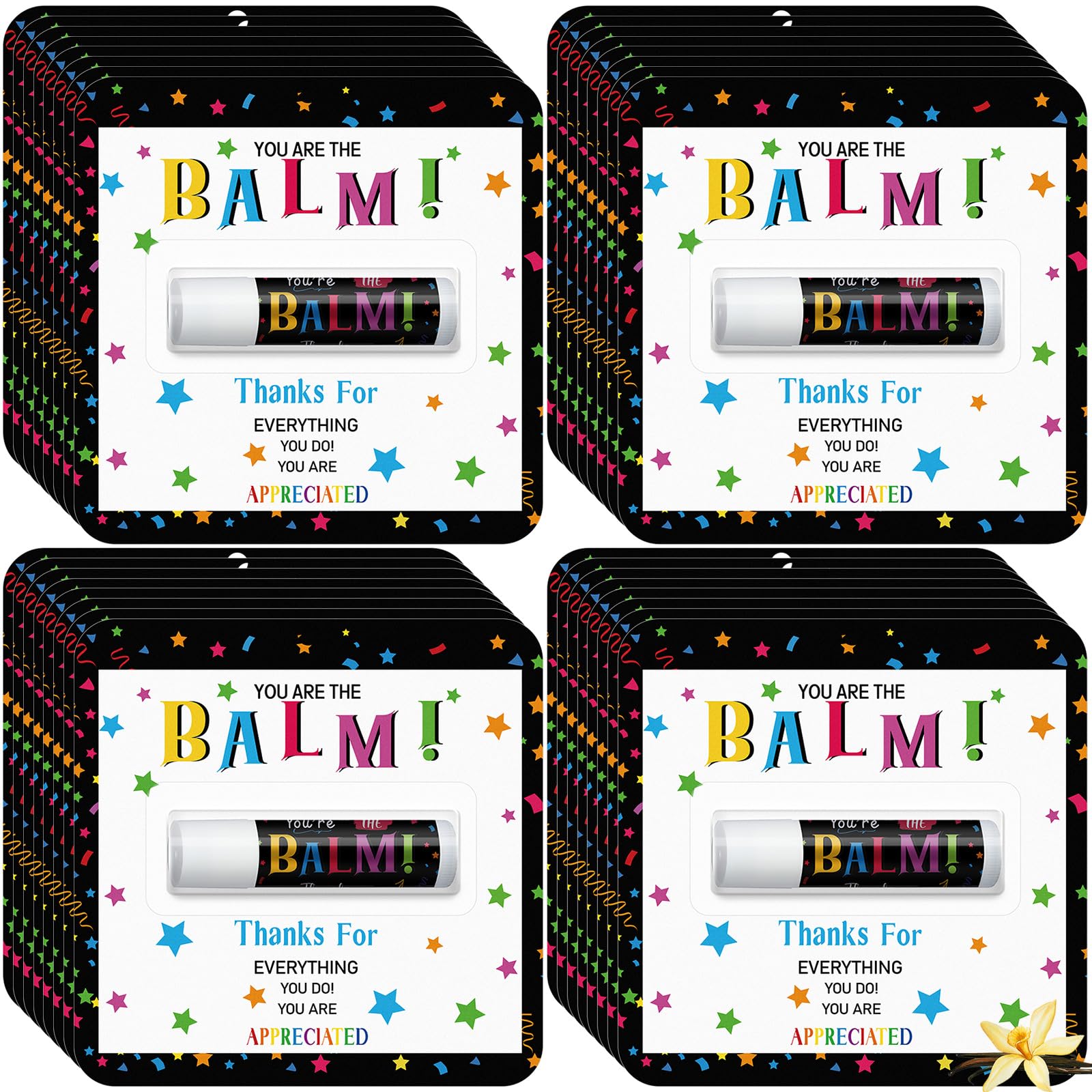 Sacubee lip balms in a 15-pack, vanilla scent, gift-ready.