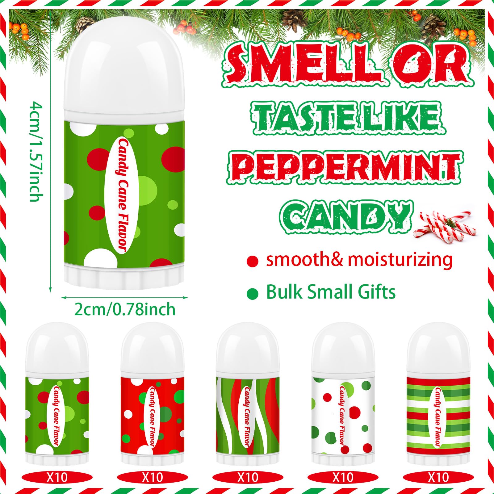 Sacubee peppermint candy lip balm with smooth glide for dry lips.