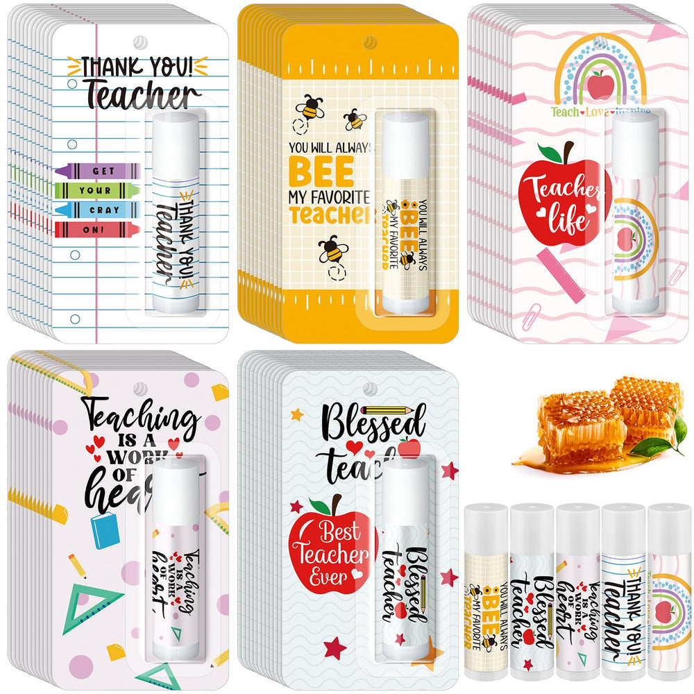 Sacubee teacher lip balm bulk 60-pack displayed for appreciation.