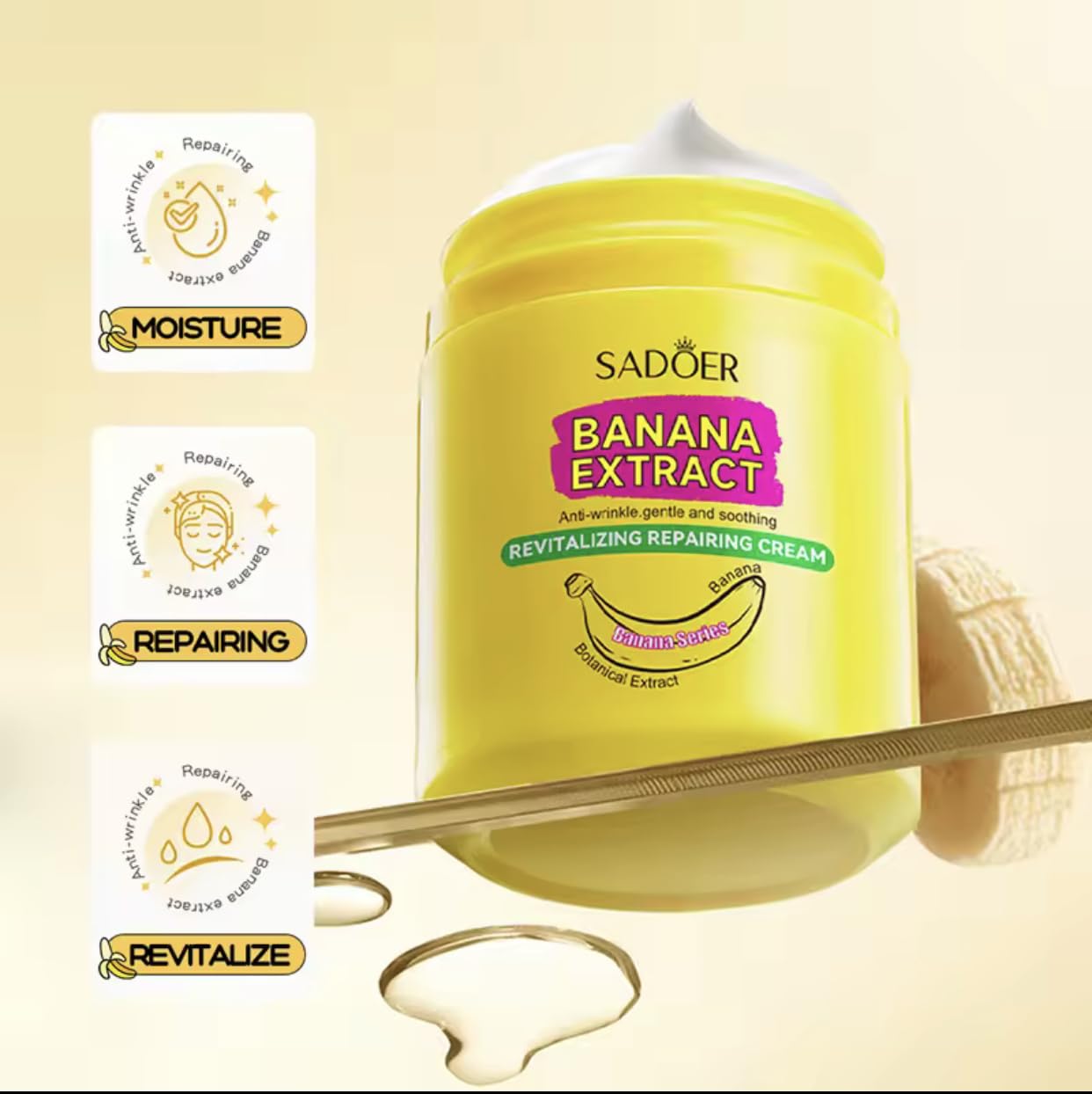 SADOER Banana Extract cream applied for comfortable daily skincare routine.