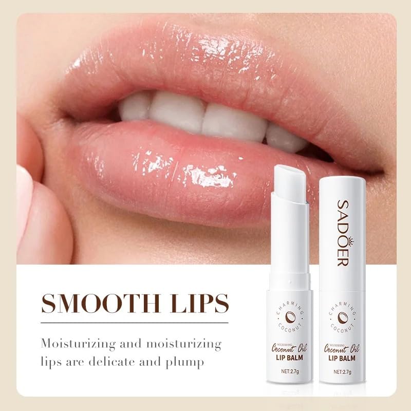 Sadoer Coconut Oil Lip Balm all-season use protecting lips in sun and cold.