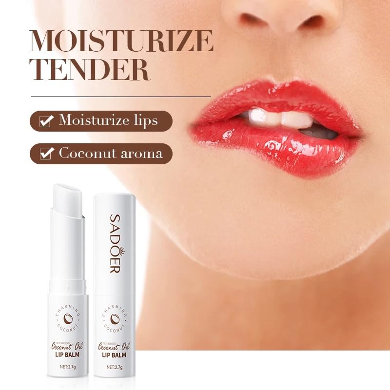 Sadoer Coconut Oil Lip Balm ingredients with aloe and vitamin E for gentle care.