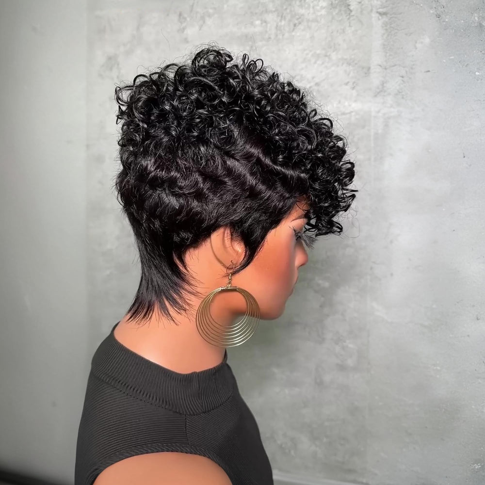 SAEIALL Ready-to-wear curly wig for easy slip-on styling.
