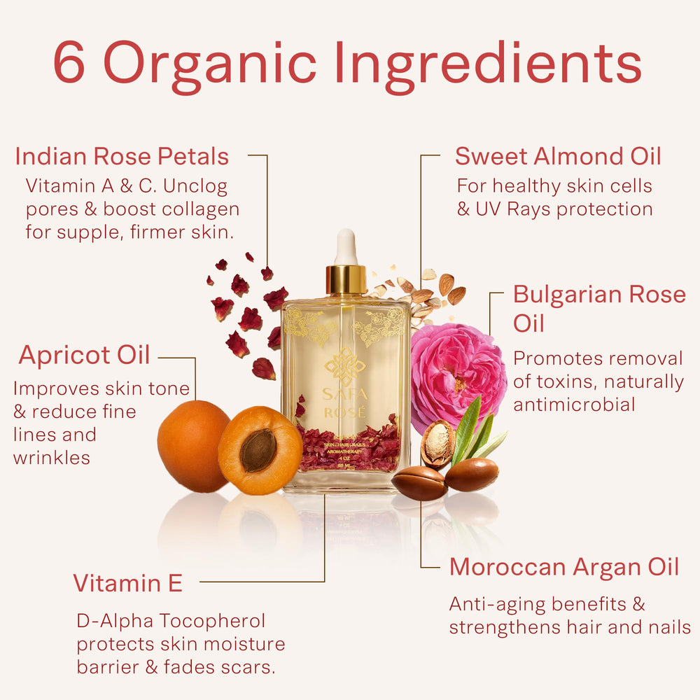 SAFA Rosé Oil application on skin demonstrates quick absorption without residue