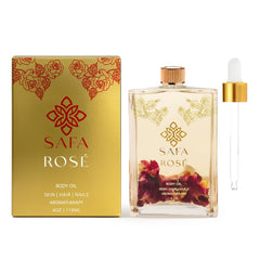 SAFA Rosé Oil bottle closeup highlighting organic blend for nourished skin