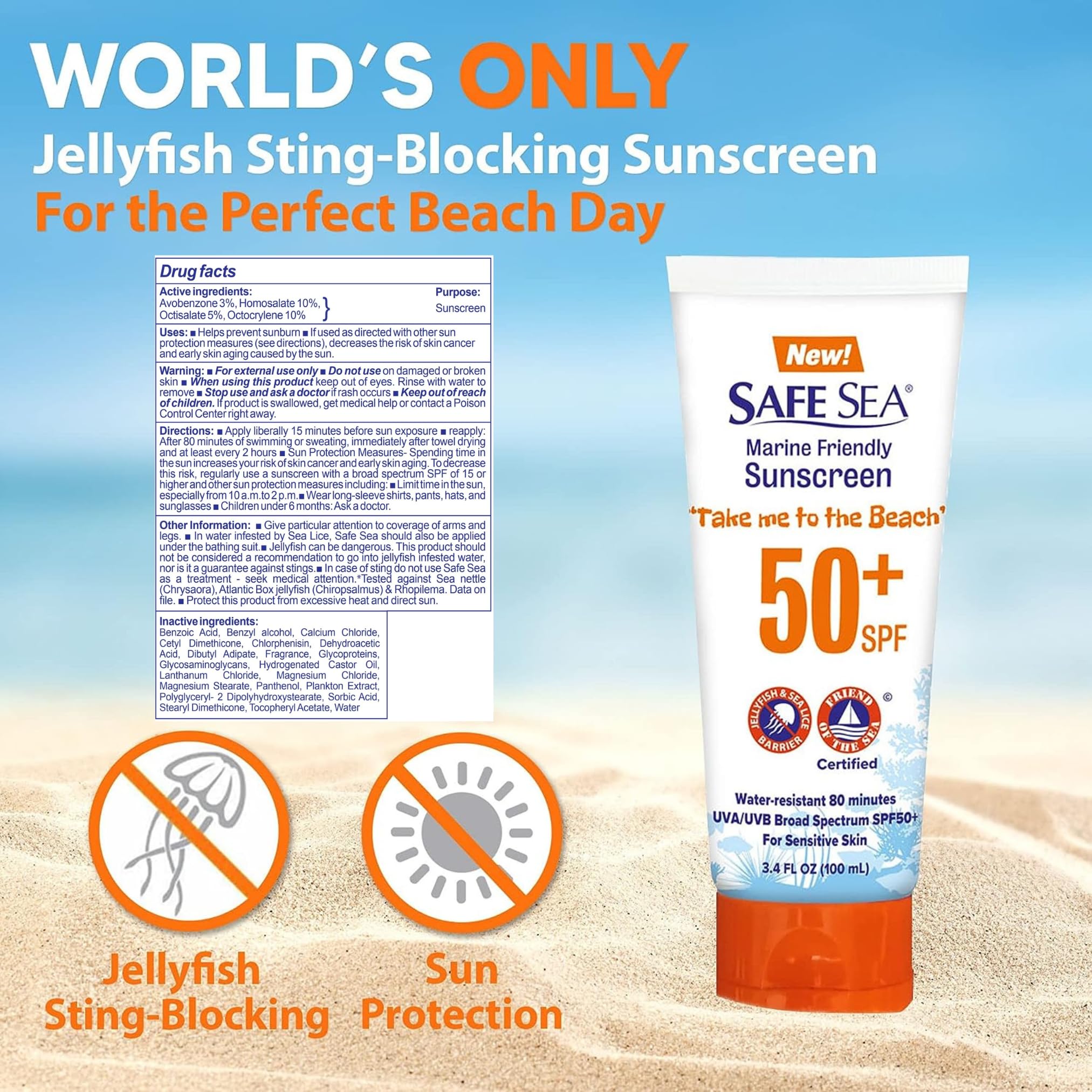 SAFE SEA bottle being spread for even sunscreen application on skin