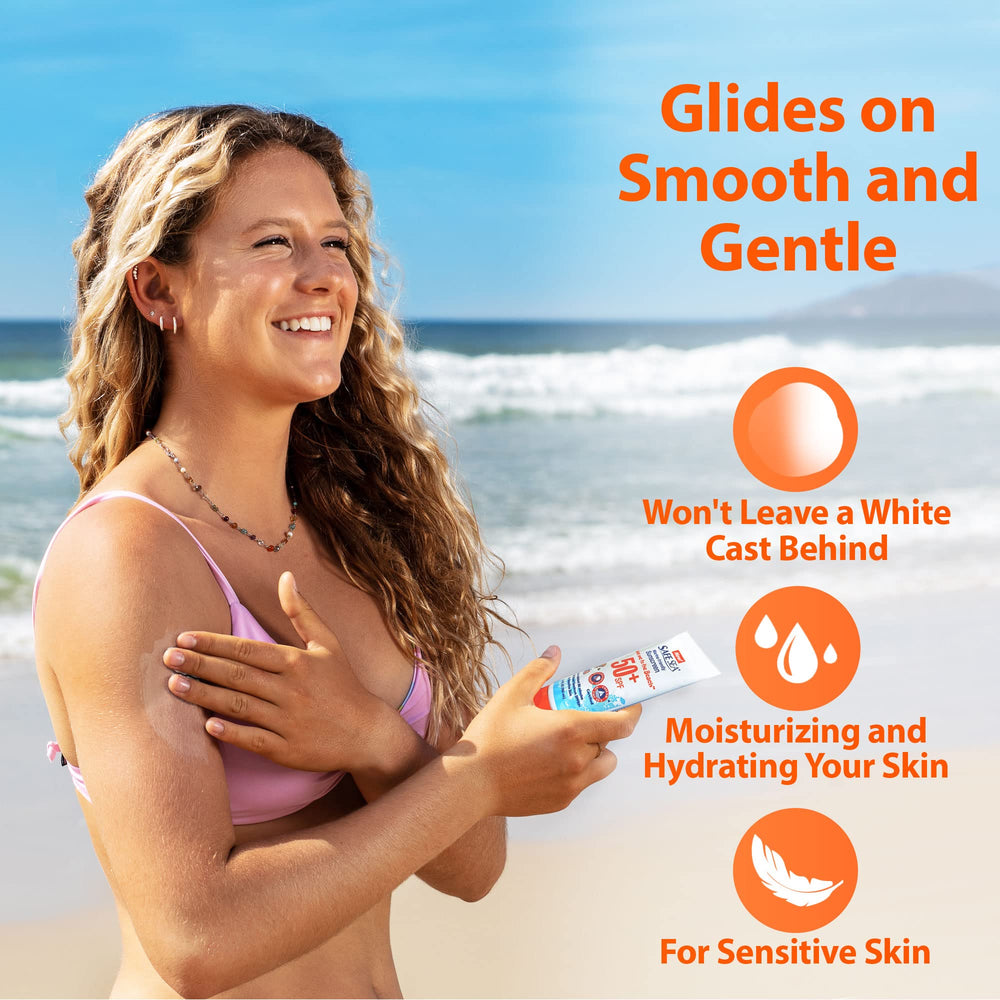 Creamy SAFE SEA texture on skin under bright sun