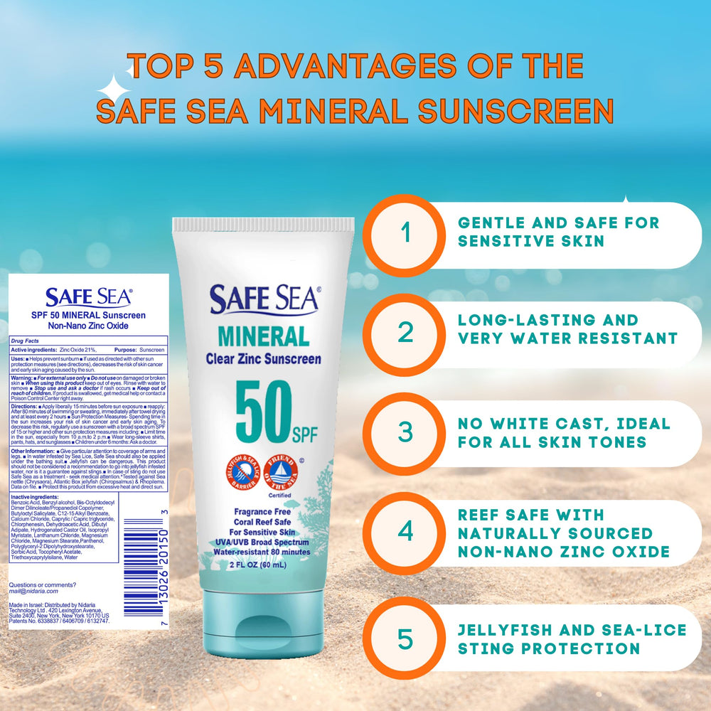 Safe Sea zinc oxide sunscreen texture on skin shows no white cast, ideal for daily use.