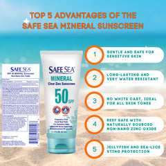 Safe Sea zinc oxide sunscreen texture on skin shows no white cast, ideal for daily use.