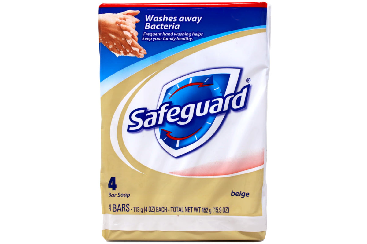 Safeguard antibacterial hand bar soap packaging showing multiple bars for family use